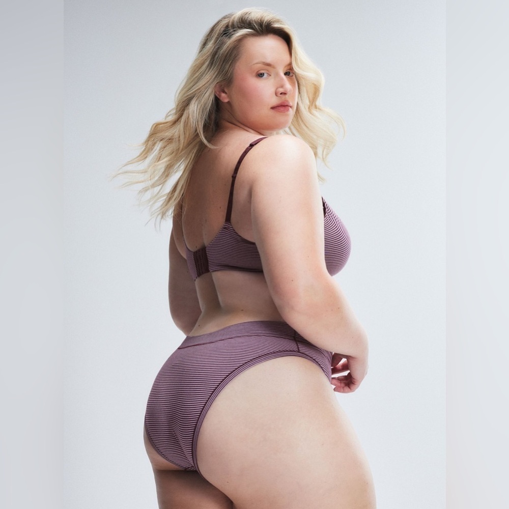 SavageXFenty Cotton Essential Cheeky Panty in Fine Wine Purple Stripe, sz L, NWT